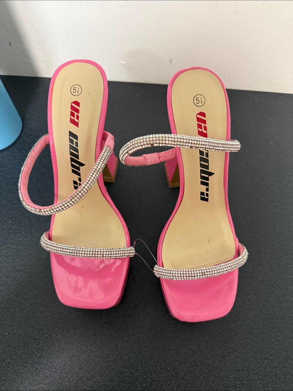 Unbranded Pink Rhinestone Strap Block Heel Sandals
